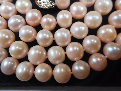 Necklace 14K  Big 9-10mm Cultured PINK Pearl 36   Knotted Silk Vintage MINT • $199.99