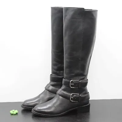 Via Spiga Bernadette Women's Black Leather Double Buckle Knee High Boots Sz 35.5 • $69.99