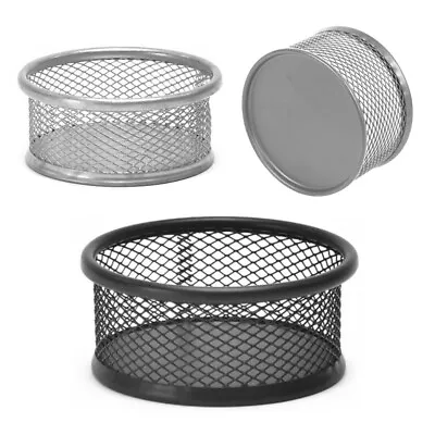 Mesh Office Stationery Desk Tidy Organiser Paper Clip Pot Black/Silver • £3.99