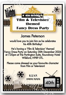 Personalised TV Movies Fancy Dress Party Invites 30th 40th 50th 60th 70th x10 J9 • £3.85