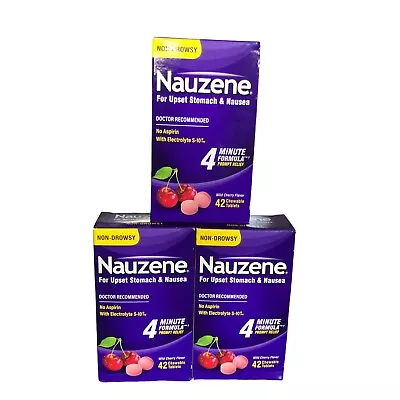 LOT OF 3 Nauzene For Upset Stomach And Nausea 42 Chewable Tablets Each 04/24 • $20.25