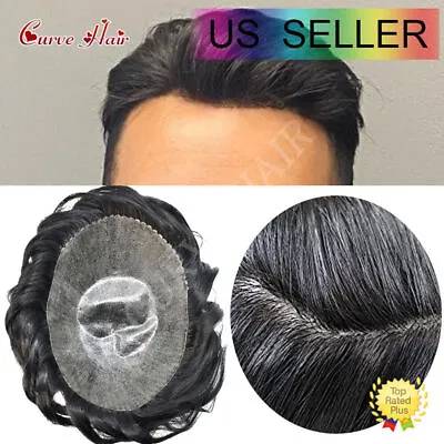 Toupee For Men Thin Skin Full Poly Real Human Hair Piece  Mens Wig Unit Systems • $80