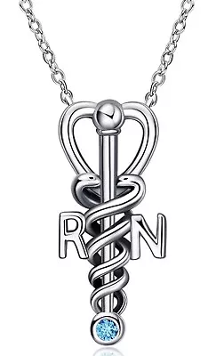 RN Caduceus Necklace S925 Sterling Silver Pendant Necklace NEW • $18.99