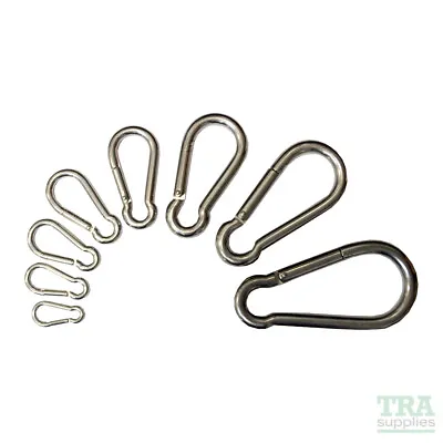 Stainless Steel Carbine Hook AISI 316 Marine Carabiner Snap Hook Camping NEW • £3.20