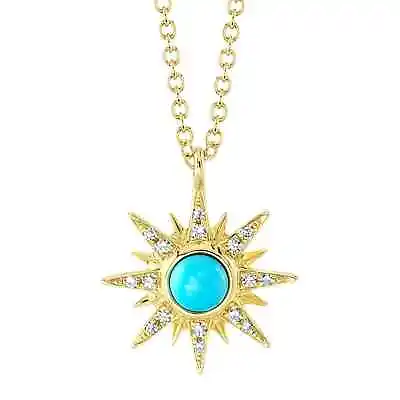 14K Yellow Gold Diamond Turquoise Star Necklace Starburst 0.25 CTW • $499