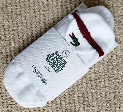 1 Pair LACOSTE SPORTS SOCKS White Burgundy Breathable Tennis SPORTS Lac4 • £29.50