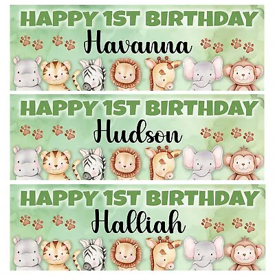 JUNGLE SAFARI Personalised Birthday Banners - Safari Animals Birthday Banners D2 • £5.99