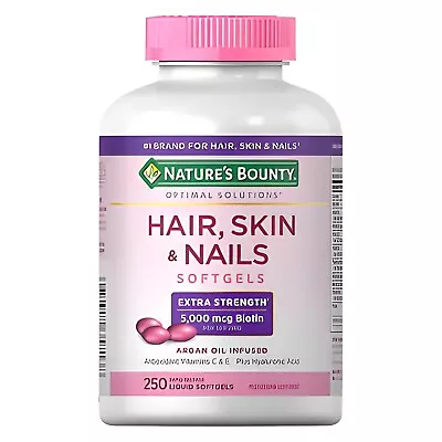 Nature's Bounty Hair Skin And Nails 250 Softgels Multivitamin 5000mcg Biotin • $19.99
