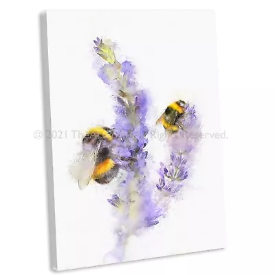 Bumble Bee On Lavender Flower Canvas Print Framed Wall Art Picture 2 • £17.99