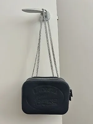 Lacoste Croco Crew Chain Pewter Silver Grey Classic Cross Shoulder Bag Leather • $200