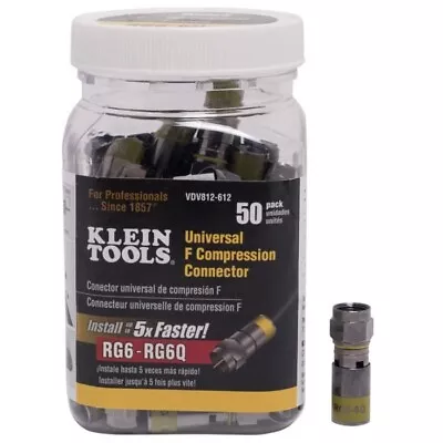 Klein Tool Universal F Compression Coax Cable Connector RG6/6Q 50-Pack • $44.97