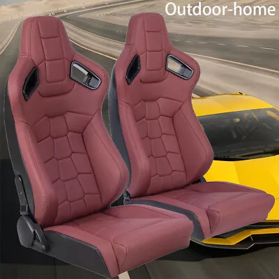 2Pcs Adjustable Bucket Seats Universal Reclinable Racing Seats PVC Sport Seats • $318.88