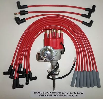 MOPAR 273-318-340-360  Small Red MALE Cap HEI Distributor & 8mm Spark Plug Wires • $124.55