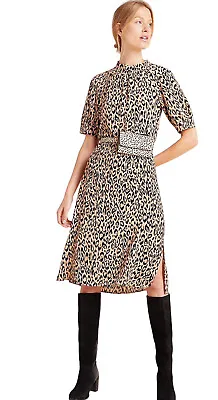 Anthropologie McKenzie Tunic Dress Size Small Leopard Print Midi Puff Sleeve • $49.95