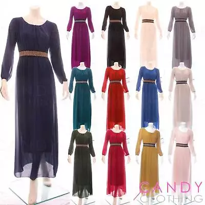 Ladies Islamic Modest Chffon Layer Polyester Lining Eid Dress Lace Kaftan Abaya • £14.98