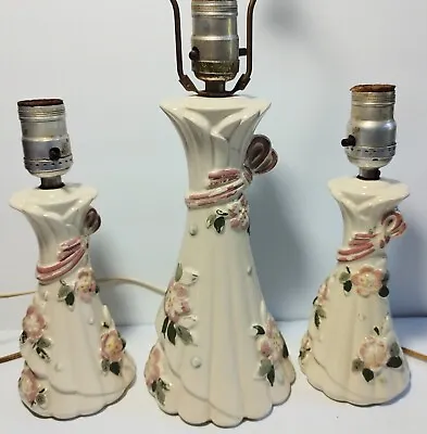 1940's BOUDOIR LAMPS ROSES Dresser Night Stand Boho Shabby Style Chic Girlie • $54.99