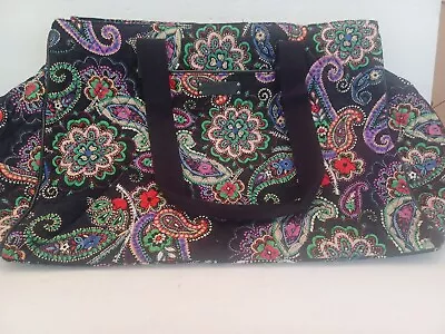 Vera Bradley BLACK Floral Carry All/Duffle Bag 21  X 14  INSULATED QUILTING USED • $34.99