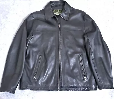 Eddie Bauer Mens Leather Jacket Near Mint Cond. M Pebbled Black Calf Full Zip • $179.95