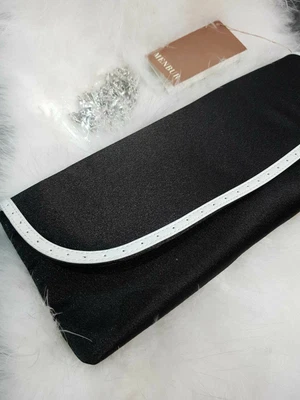 £12 • Buy Menbur Black Satin Evening Clutch Shoulder Cross-body Bag With Silver Chain