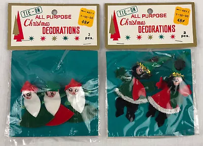 Vintage Christmas Tie On Decorations Pixie Elf Chenille Trim Taiwan NOS 2 Packs • $18.98