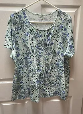 KIM ROGERS Size 1X Women’s Short Sleeve Multicolor Cotton Blouse Top • $7.45