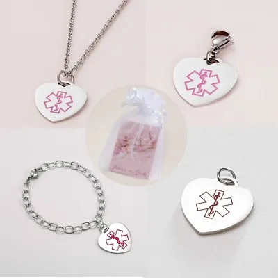 Girls Medical Jewellery Free Engraving. SOS Alert Charm Necklace Or Bracelet • £16.99