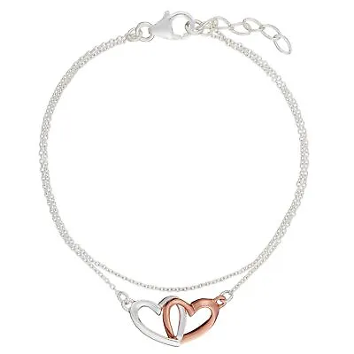 Friendship Bracelet 925 Sterling Silver Rose Gold Plated Double Heart - Silverly • £35.49