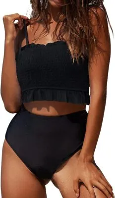 RXRXCOCO Womens Bandeau High Waist Ruffled Bikini Swimsuit Swimming Costume BNWT • £12.95