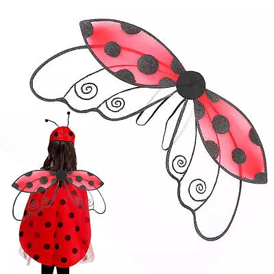 Fairy Ladybug Wings Halloween Makeup Party Kid Costume Prop Accessories • £11.82