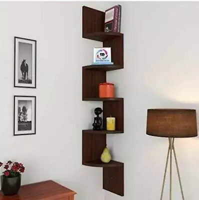 Floating Wall Decor Zigzag ShelfCorner Shelf 5-Tier Wall Hanging Shelves Home D • £93.70