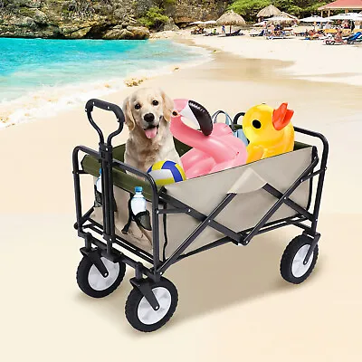 Collapsible Beach Wagon Cart Folding Heavy Duty Utility Wheels Outdoor Garden • $62