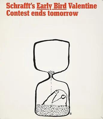 Original Vintage Poster Ungerer Schrafft's Early Bird Valentine Contest Timer • $250