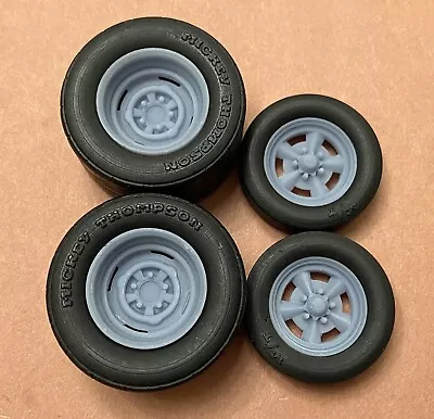 1/24 Scale:17/15-inch Classic Gasser Steelies W/ 5-spoke Wheels W/Drag Slicks • $17.99