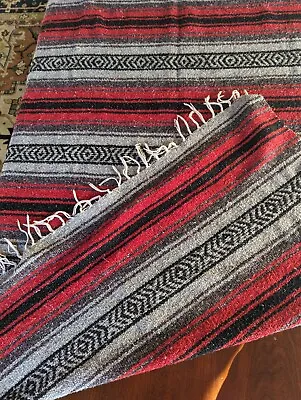 Aztec Cotton Mexican Southwest  Blanket Throw Soft Woven Black/Red/Gray 44 X 65  • $25