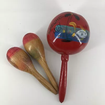 Vintage Mexican Maracas Hand Painted Percussion Shakers Instruments Set Of 3 • $29