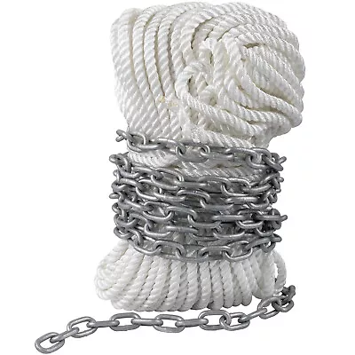 VEVOR Boat Anchor Chain 15' X 5/16  Galvanized Chain 1/2  X 200' Nylon Rope • $75.99