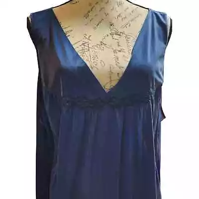 Vintage Vanity Fair XXL 2X Nylon Silky Knee Length Nightgown Nighty Navy Blue • $14.99