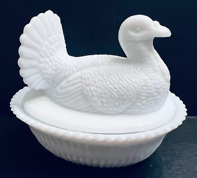 Milk Glass TURKEY Covered Animal Dish NMGCS 1993 • $68