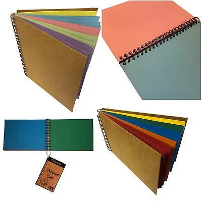 MULTI COLOUR Card Hardback Cover Scrapbook Pad Wirobound Sketch Book Kraft Arts • £14.99