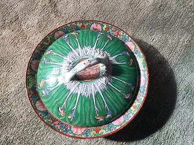 Vintage Chinese Famille Export Porcelain Cabbage Leaf Pattern Bowl • £50
