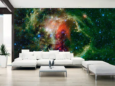 Space Galaxy Stars Planets Green Wallpaper Mural Photo Bedroom Home Poster Deco • £15.99