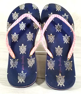 Vera Bradley Flip Flops Turtles Blue Pink White Women's Large Sandals Shoes • $14