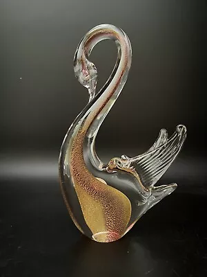 Vintage Seguso Murano Italy Glass Swan Sommerso Gold Cranberry Polveri Label • $74.99