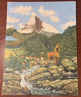 Matterhorn Mountain Landscape Painting Swiss Italian Alps- Village Scene Signed • $69.99