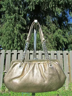 Michael Kors Gold Metallic Leather Chainlink Kiss-lock Satchel Handbag Purse • $75