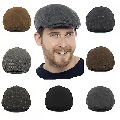 Mens Flat Hat Cap Wool Blends Herringbone Tweet Irish Golf Gatsby Baker Boy • £9.99