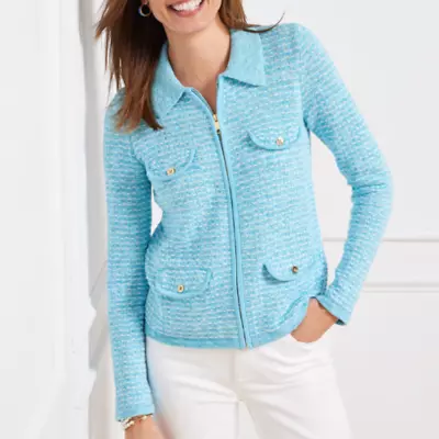 COLLARED ZIP CARDIGAN - DASH STRIPE The Softness Of Your Favorite At Talbots • $69