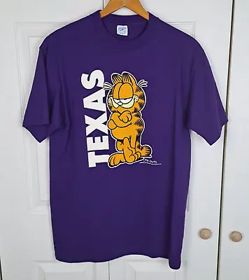 Vintage Velva Sheen Texas Garfield Purple T-Shirt Size Large • $17.95