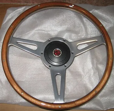 New 14  Laminated Riveted Wood Steering Wheel And Adaptor For MGA 1955-1962 • $289.95