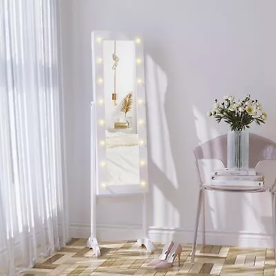 Free Standing LED Mirrored Jewelry Cabinet Armoire Floor Organiser Warm White • £57.99